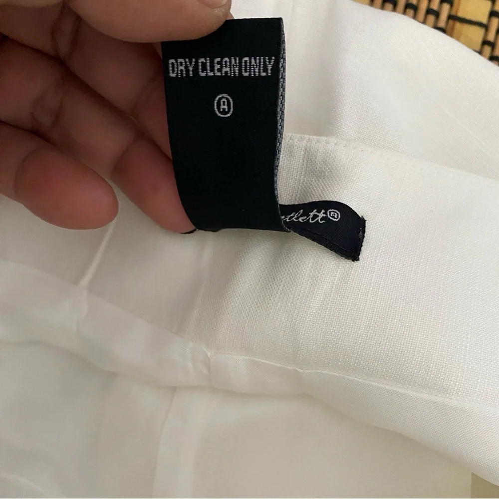 Alexandra Bartlett Women's Linen-Blend Pant Size 14 White Floral‎ Embroidered